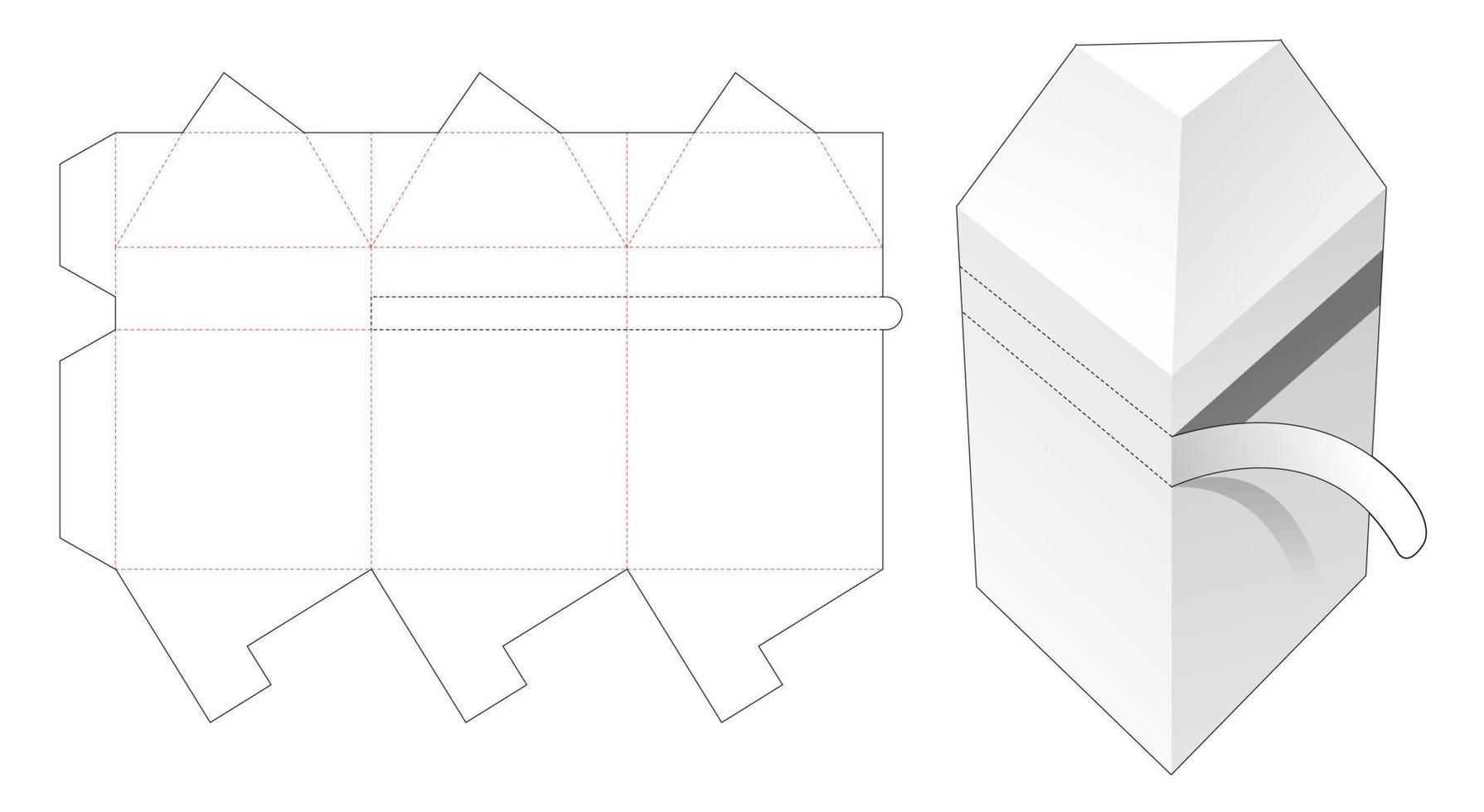 Triangular shaped packaging with zipping die cut template vector