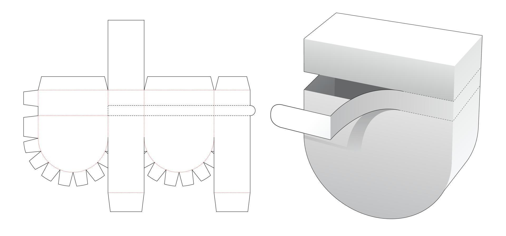 Zipping bottom round packaging box die cut template vector