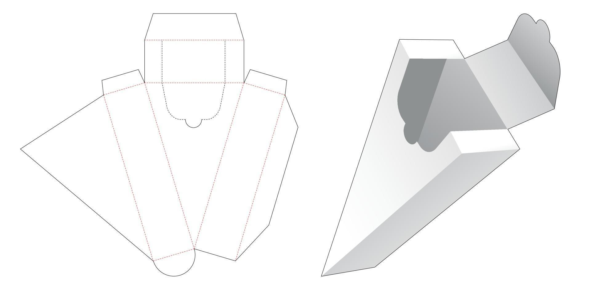Zipping triangular shaped box die cut template vector