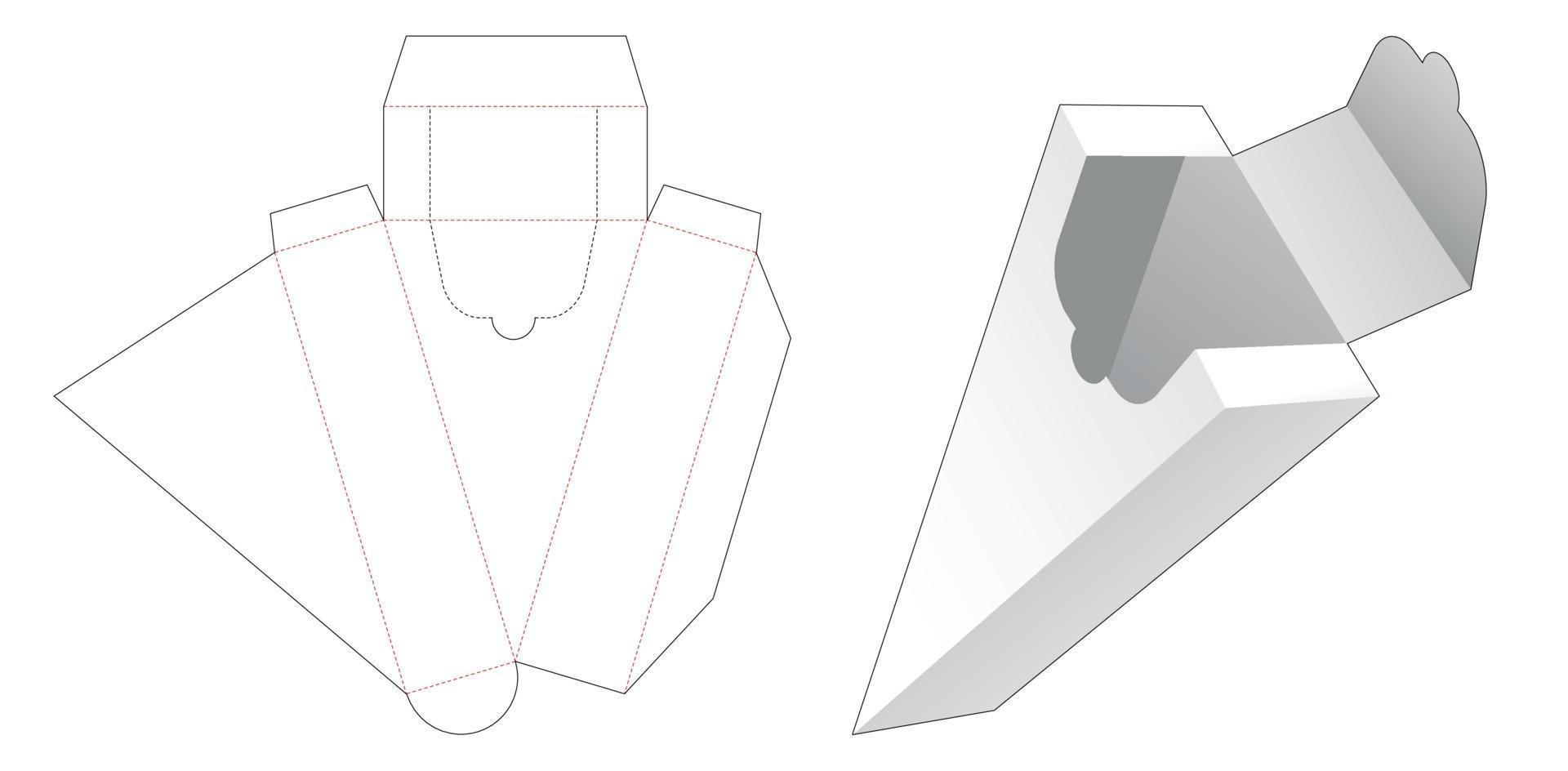 Plantilla troquelada de caja en forma triangular con cremallera vector