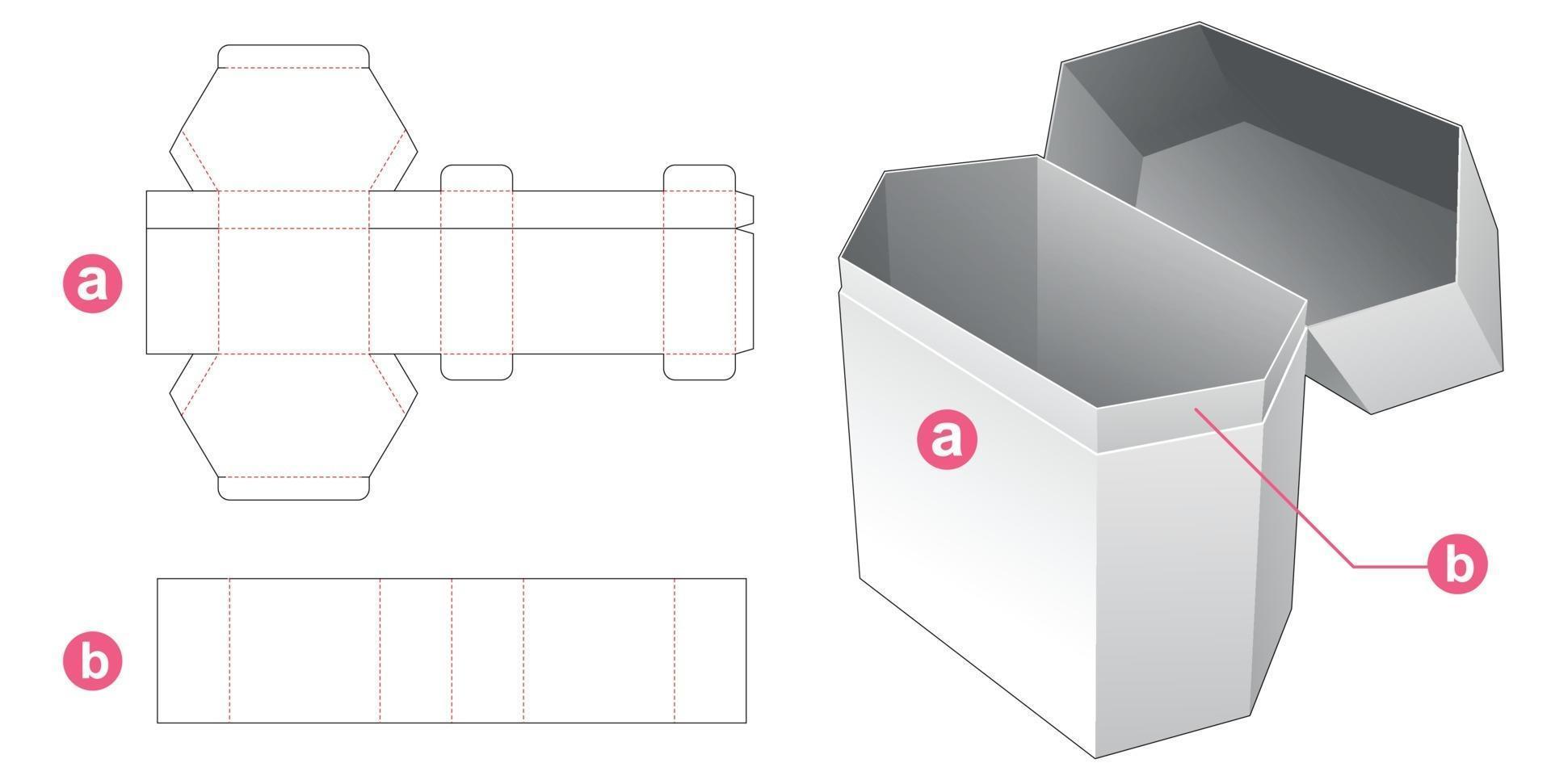 Flip hexagonal packaging box die cut template vector