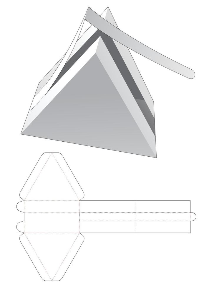 Triangular shaped gift with zipping die cut template vector