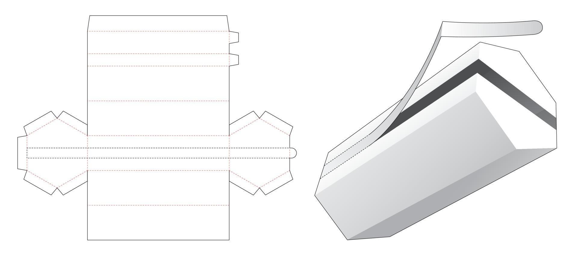 Tall hexagonal packaging with zipping die cut template vector