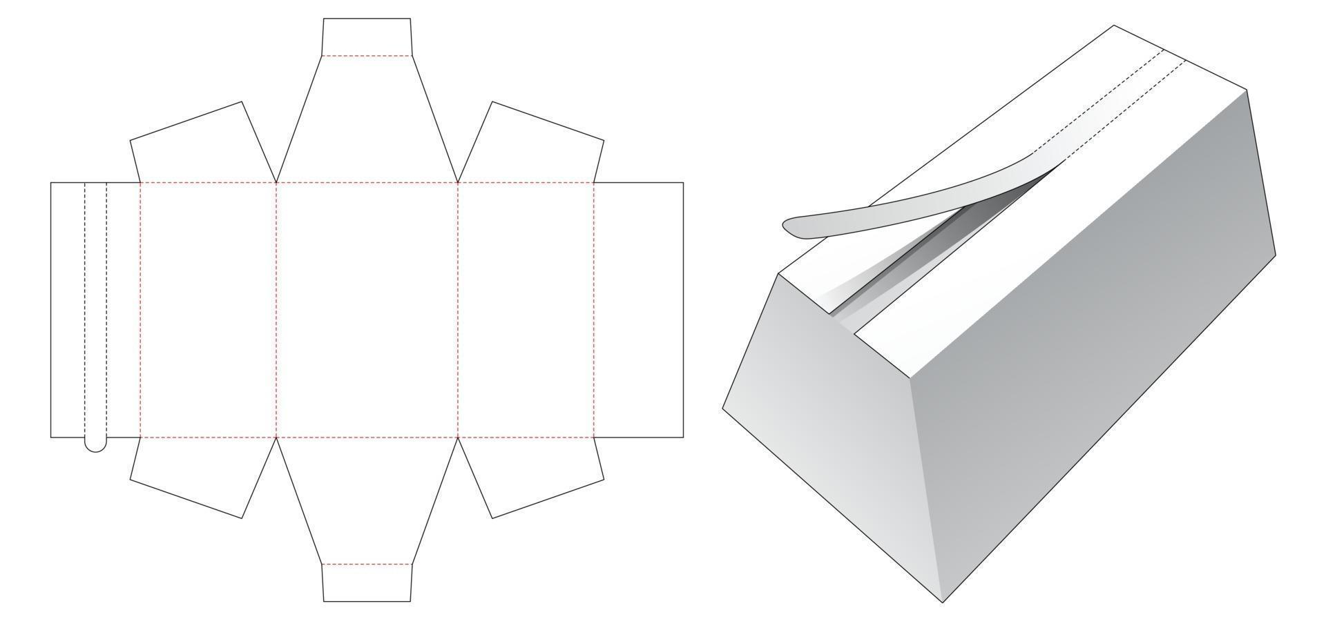 Trapezoid box with top zipping die cut template vector