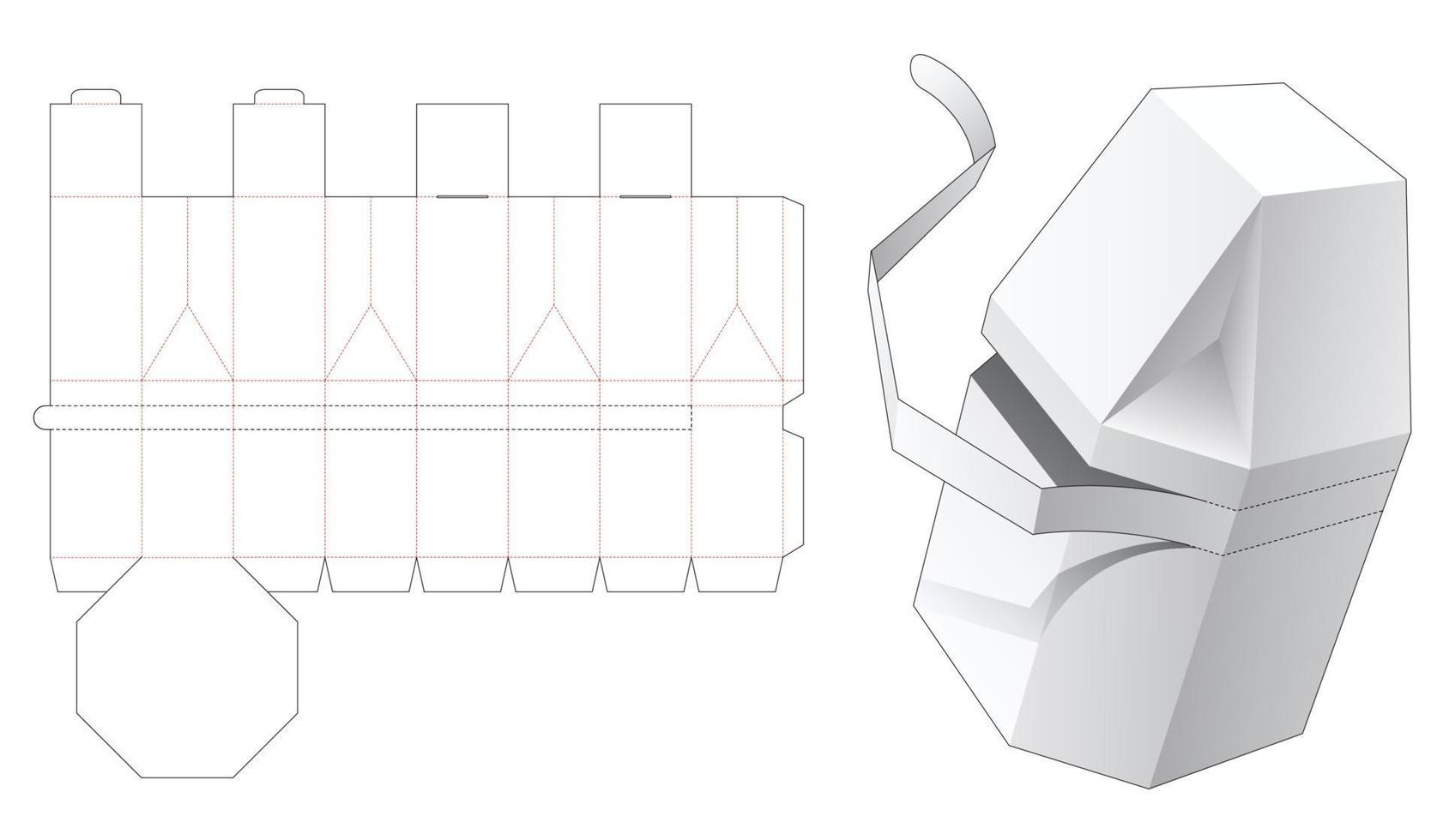 Chamfered octagonal box with zipping die cut template vector