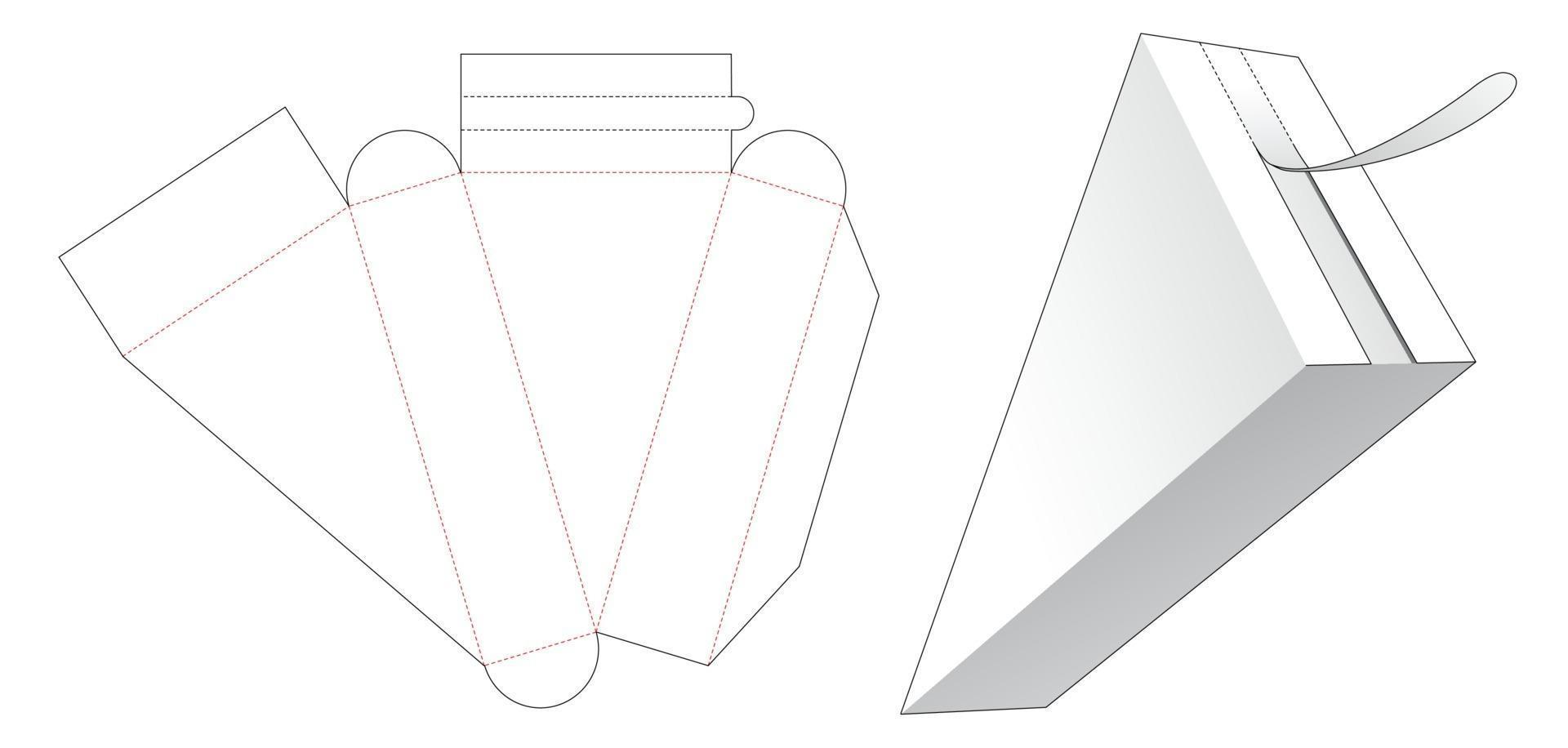 Triangular packaging with top zipping die cut template vector
