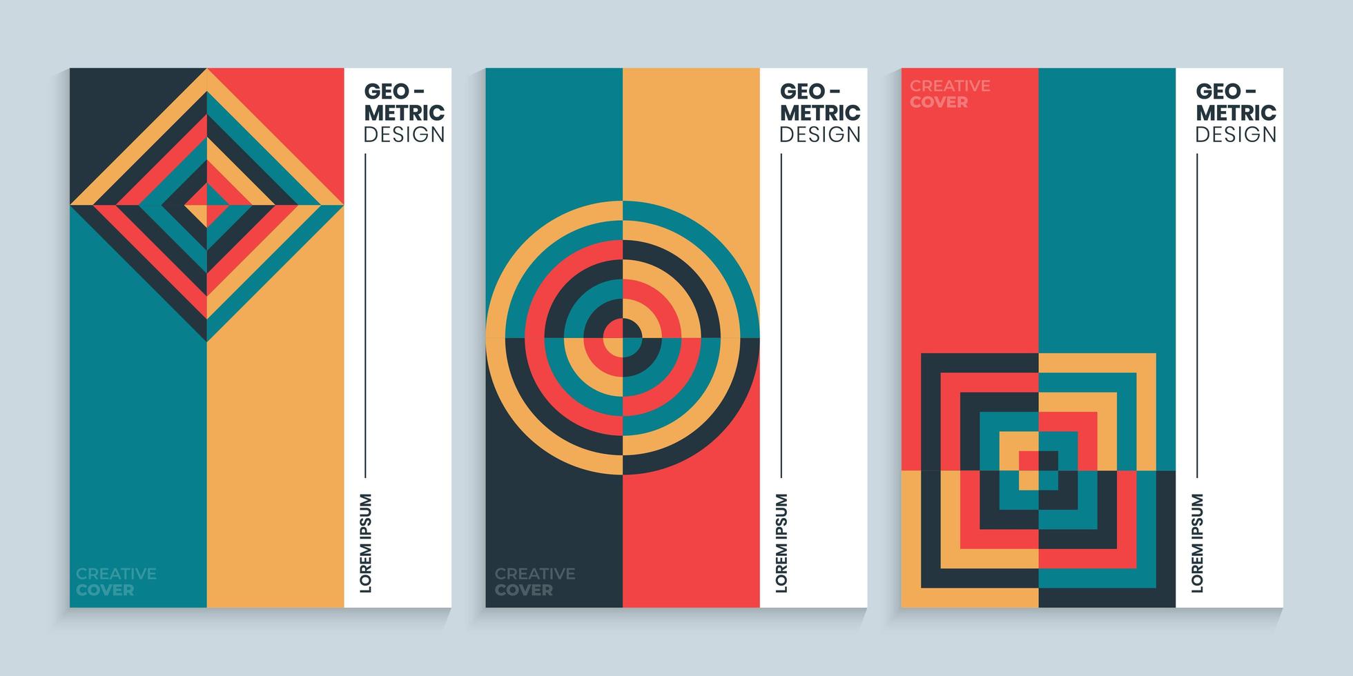 Retro vintage bauhaus cover design collection with geometric shapes vector