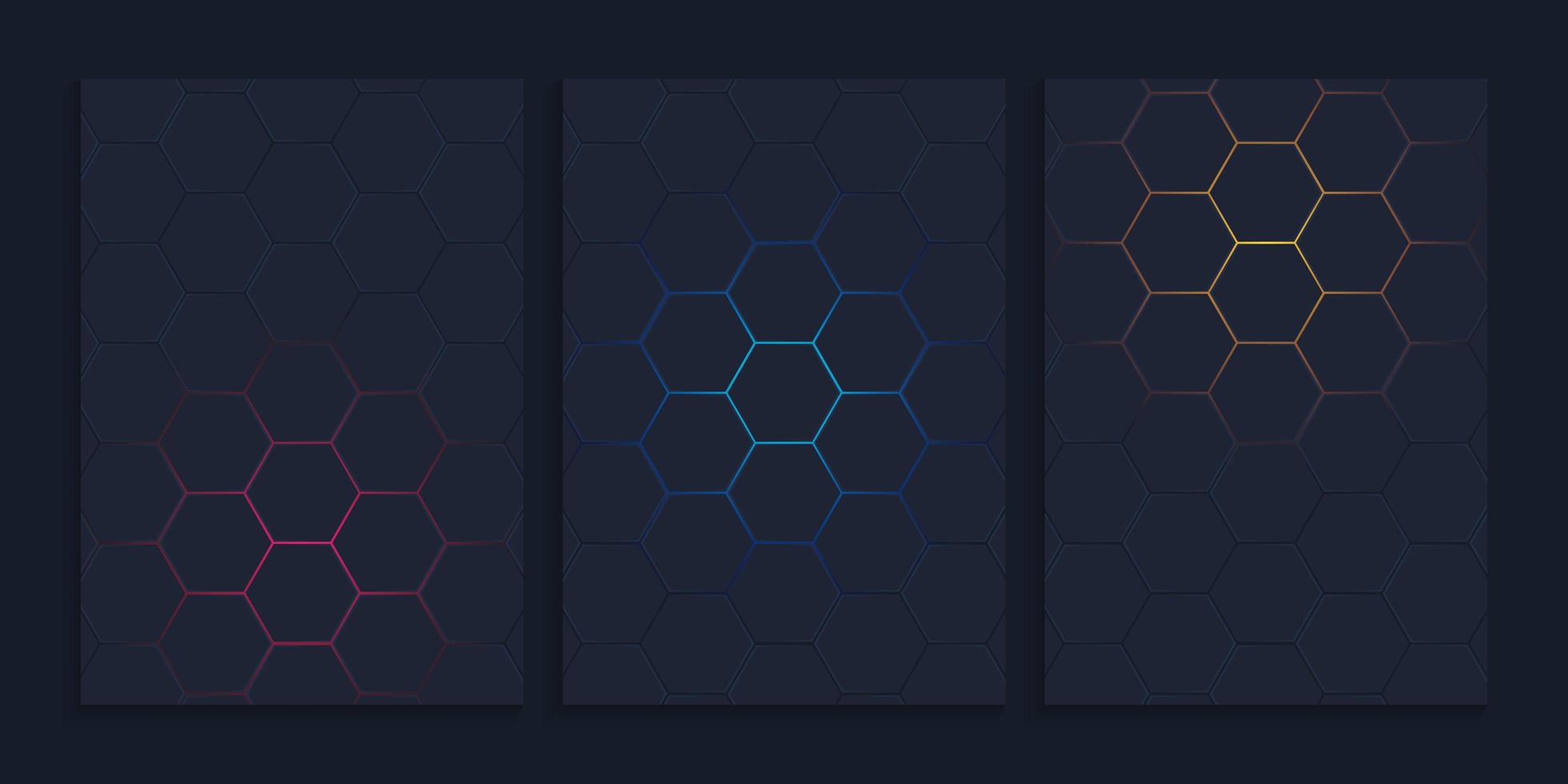 diseño de cubierta hexagonal oscura con colores degradados vector