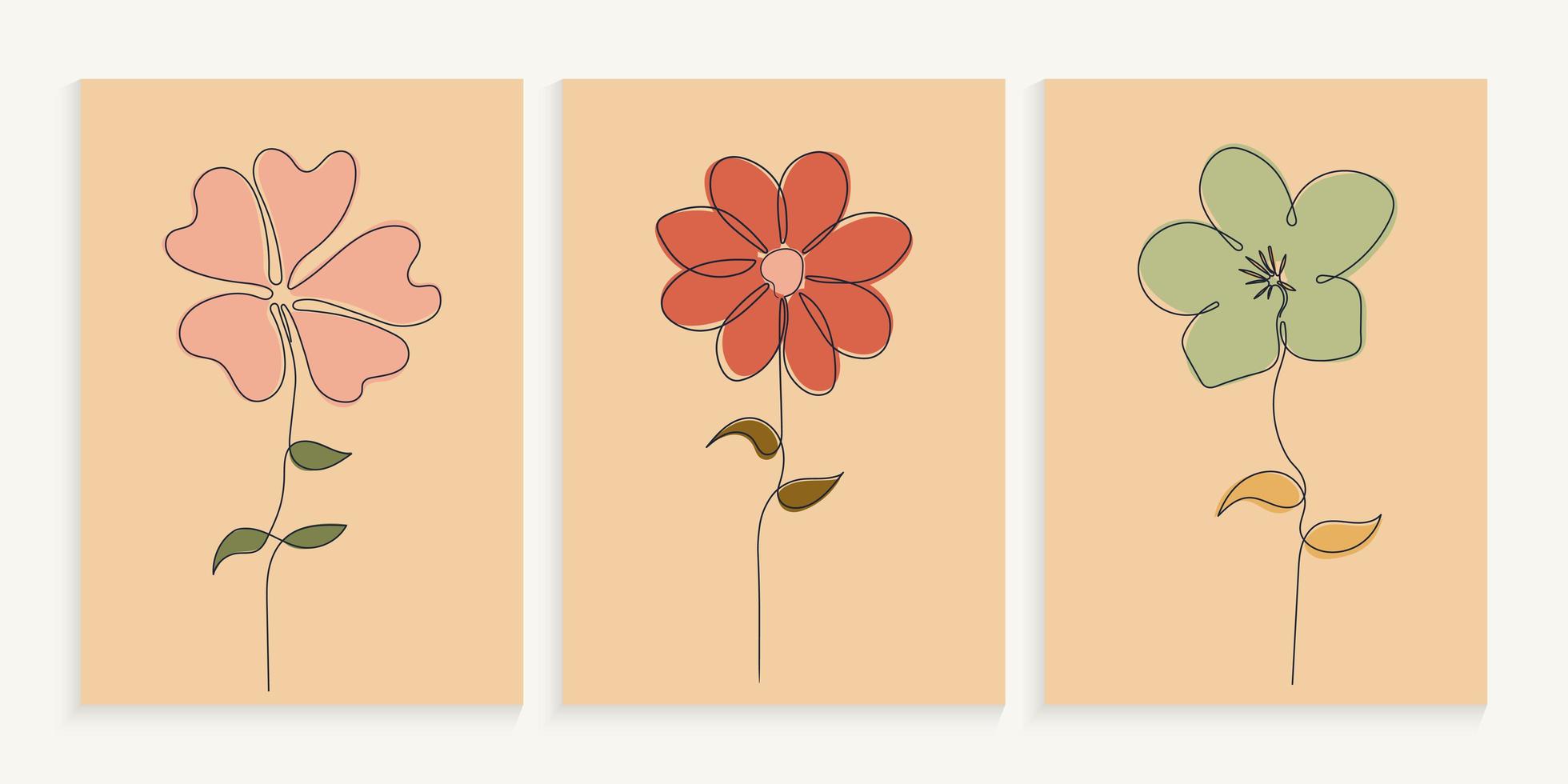 Flower one line continuous drawing art vector