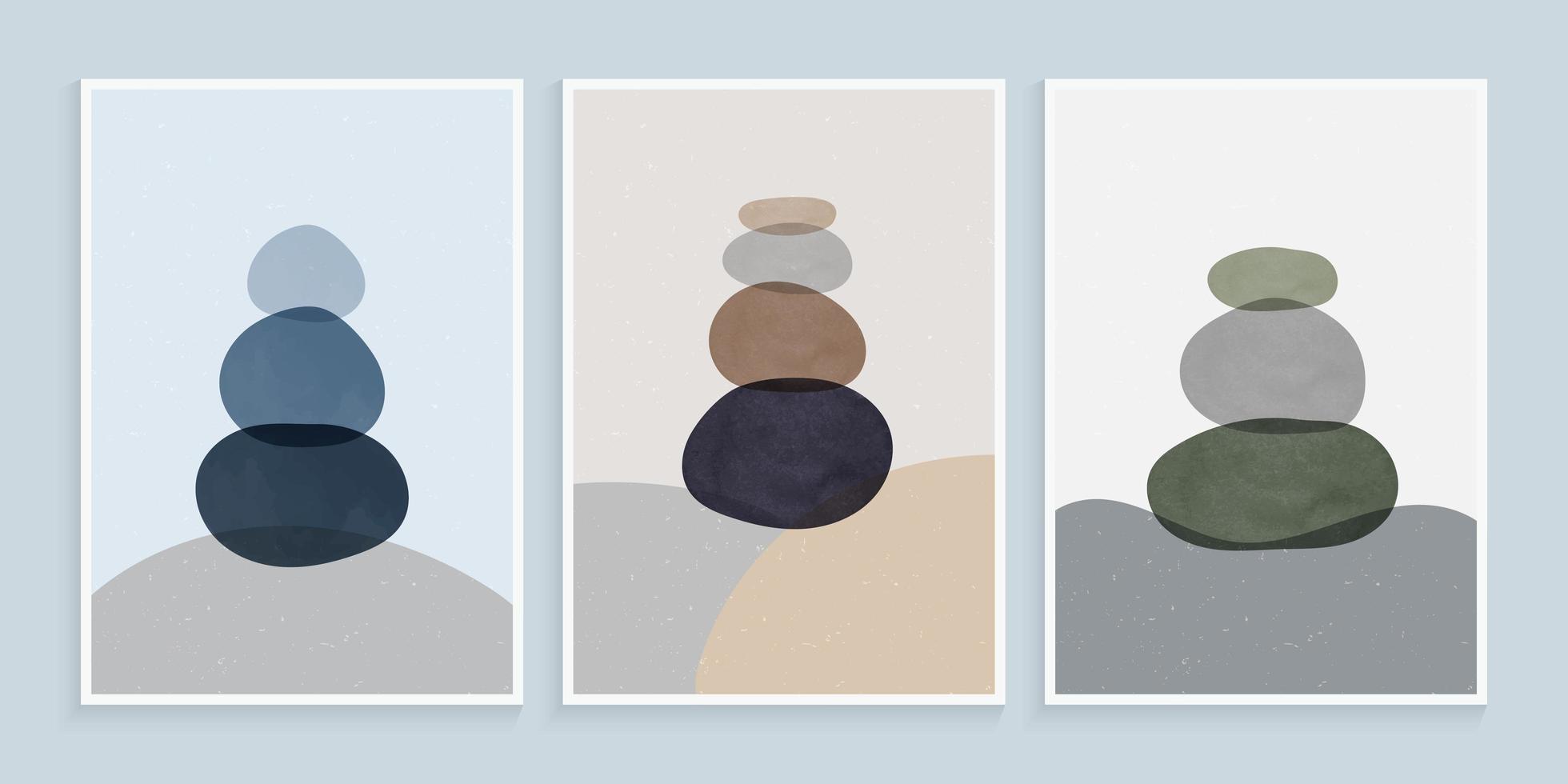 Trendy wall art with rock balancing style vector