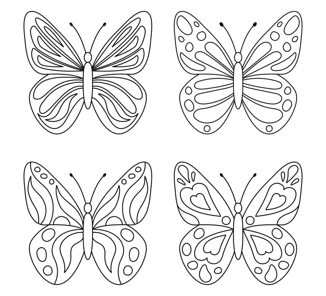 colección de lindas mariposas para colorear vector