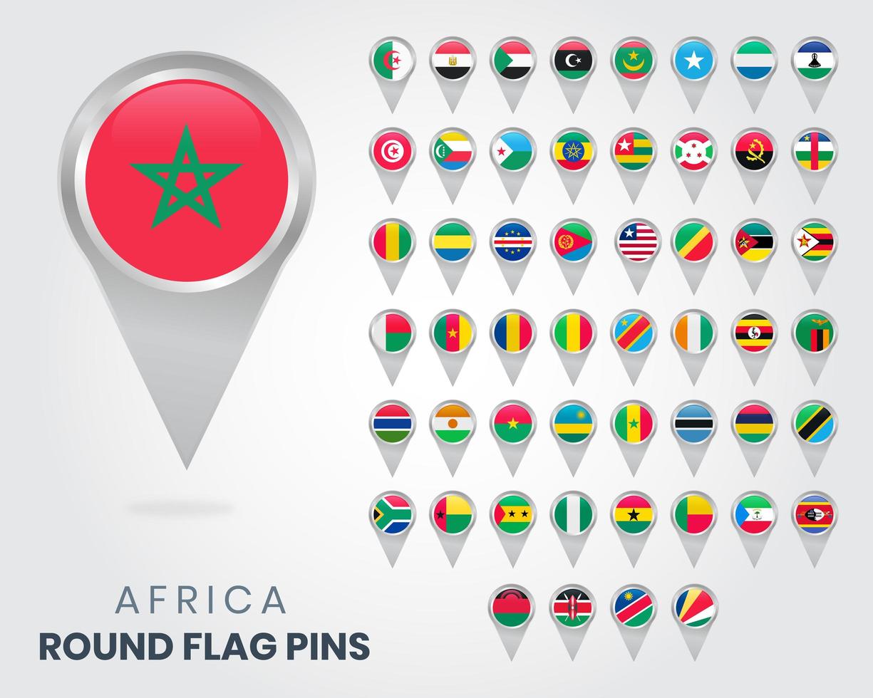 Africa Round Flag Pins, Map pointers vector