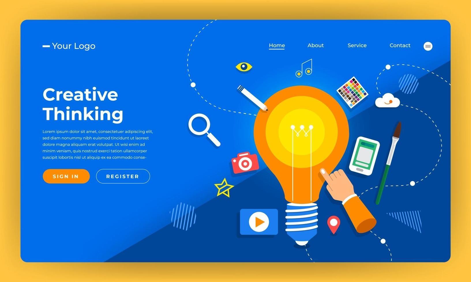 Creative thinking website landing page mockup vector