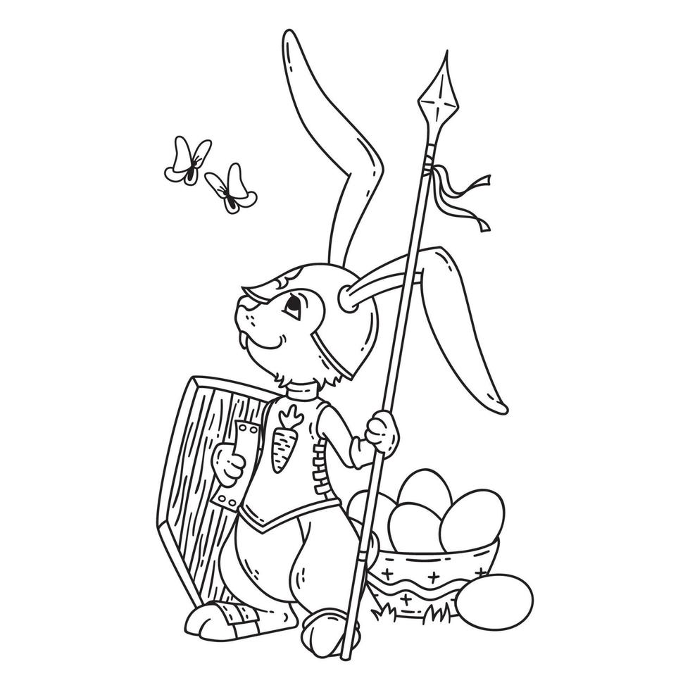 Bunny knight with a lance and shield. vector