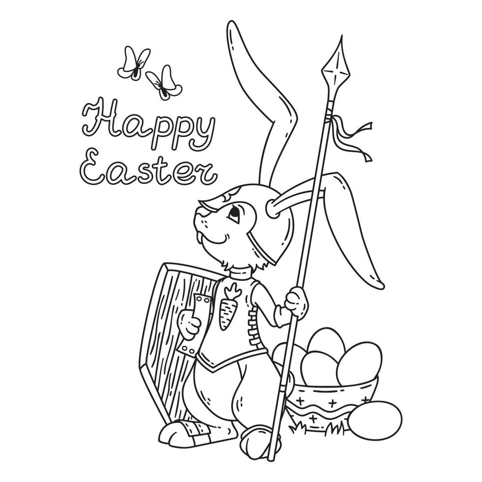 Easter bunny knight with a lance and shield. vector