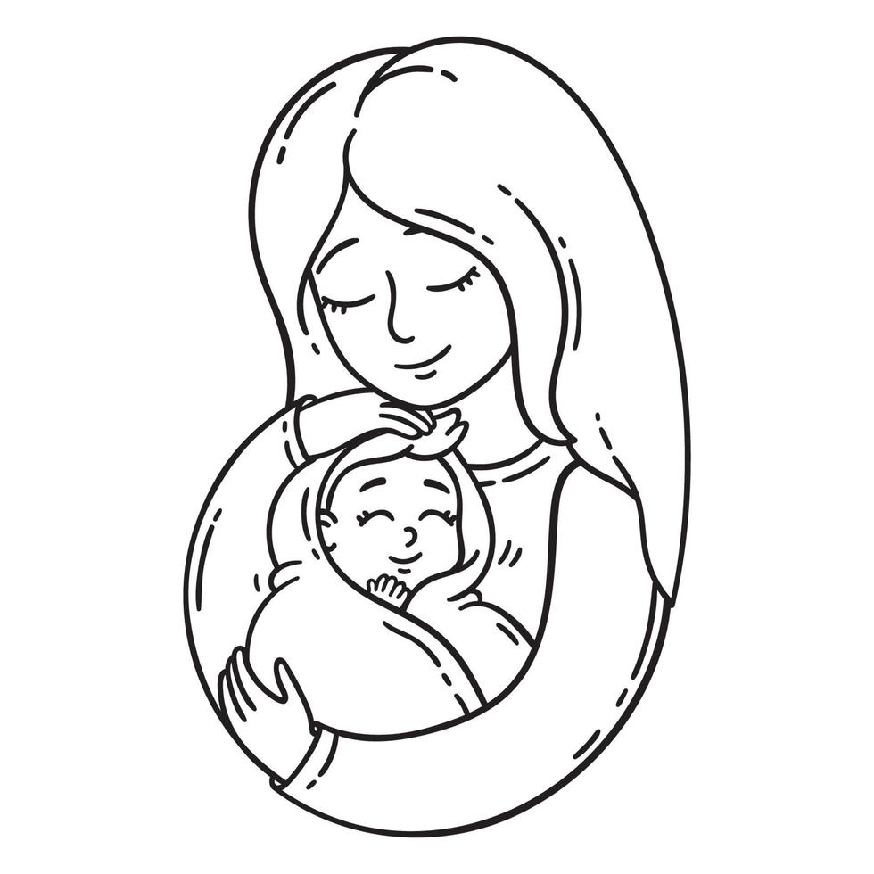 Mother holding baby. vector
