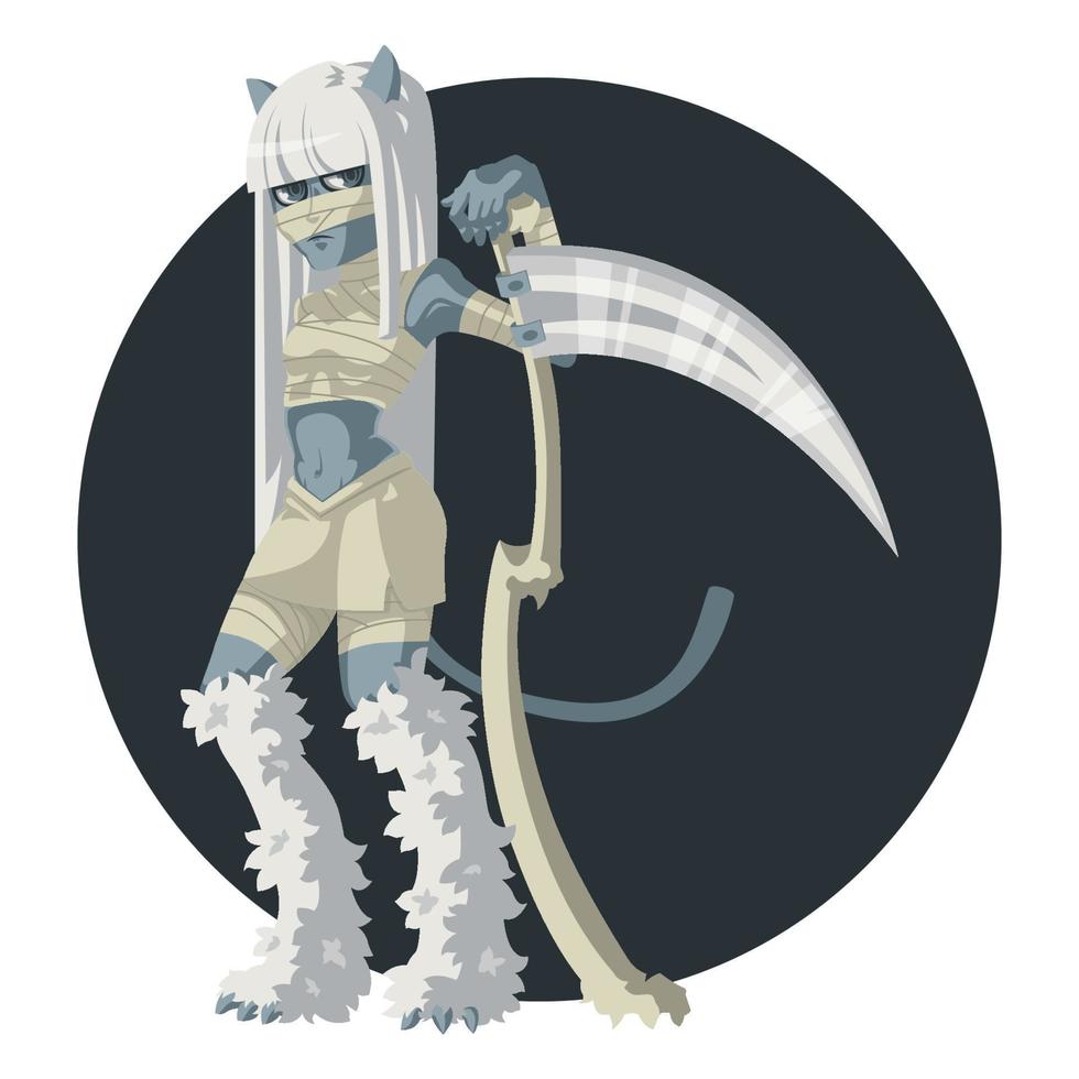 Girl mummy cat with a scythe. vector