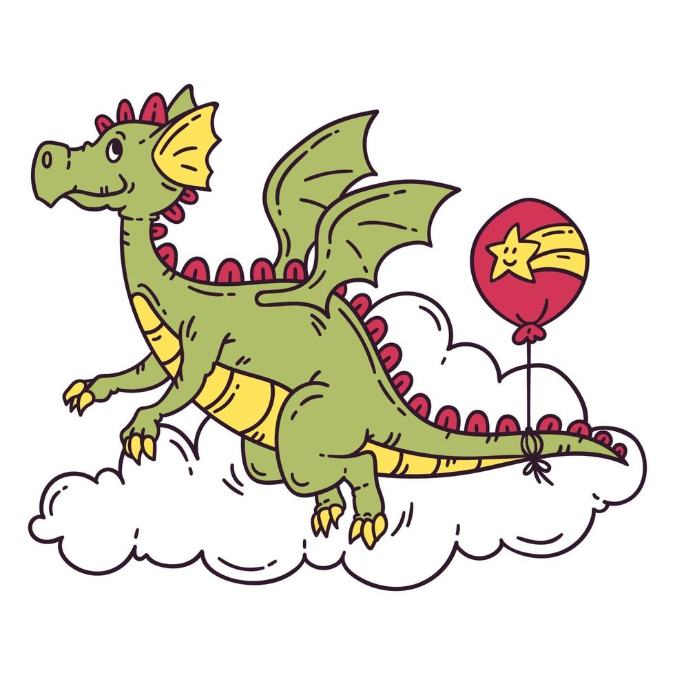 Flying dragon with balloon. vector