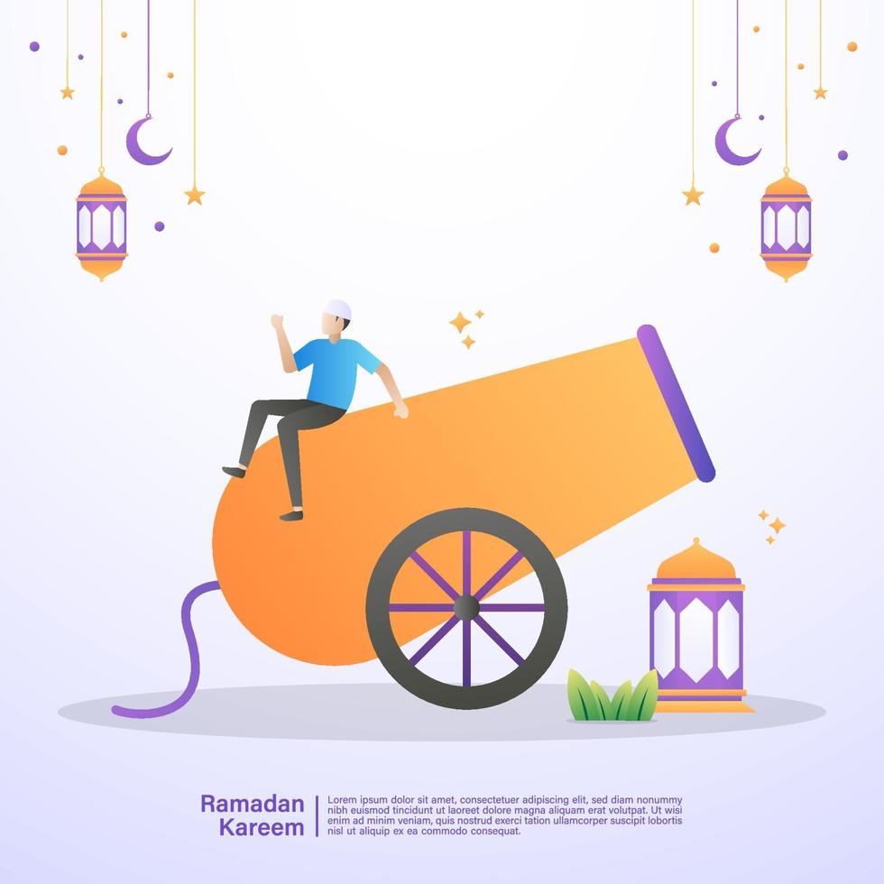 un musulmán está feliz de dar la bienvenida al mes de ramadán. concepto de ilustración de ramadan kareem vector