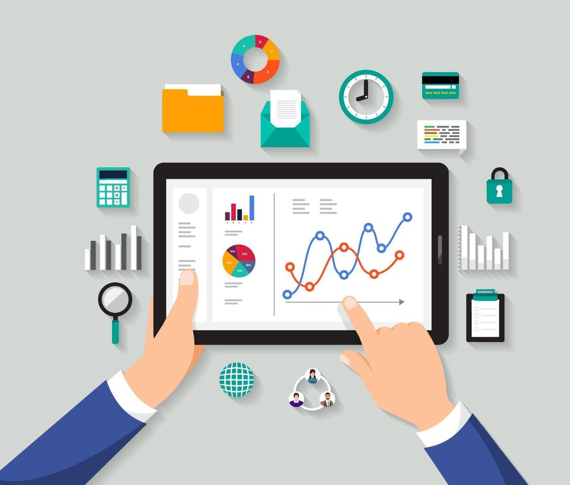Business data analysis on tablet vector
