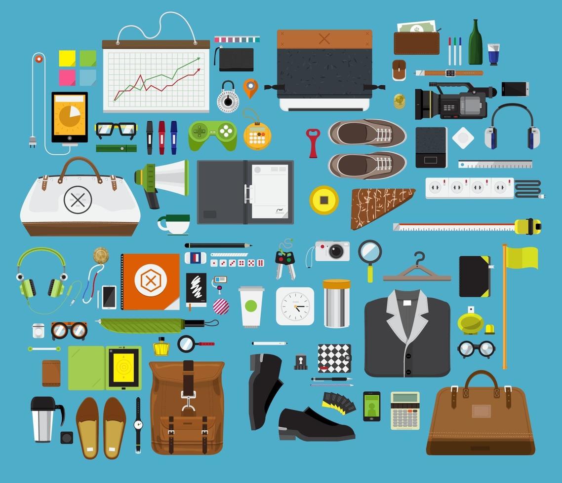 Collection of personal, fashion, work, and technology objects vector