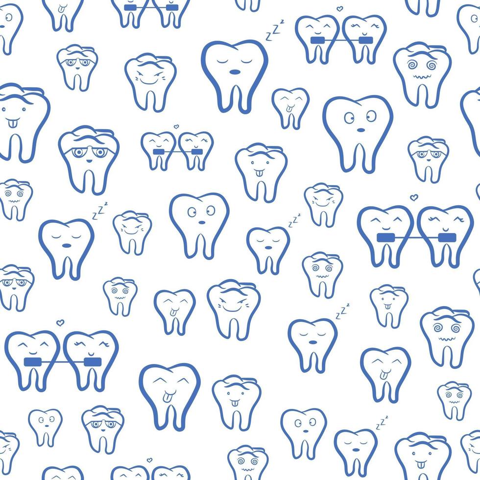 de patrones sin fisuras con la ilustración de los dientes para los niños. antecedentes dentales repetitivos sobre salud e higiene bucal para clínicas médicas. vector