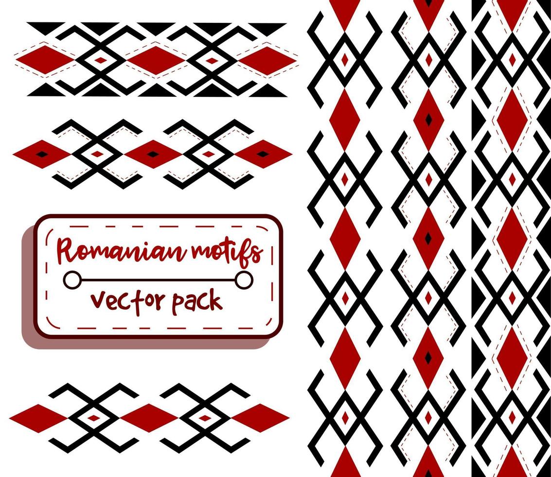 motivos tradicionales rumanos en rojo y negro. bordado y costura arte conceptual de la moda de moldavia y europa del este. patrón sin fisuras con formas étnicas y folclóricas. vector