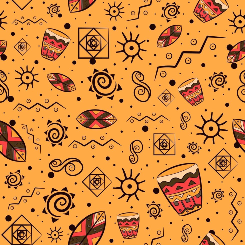 African traditional seamless pattern with national mayan and aztec motifs. Repetitive background with bohemian elements and earth tones. vector