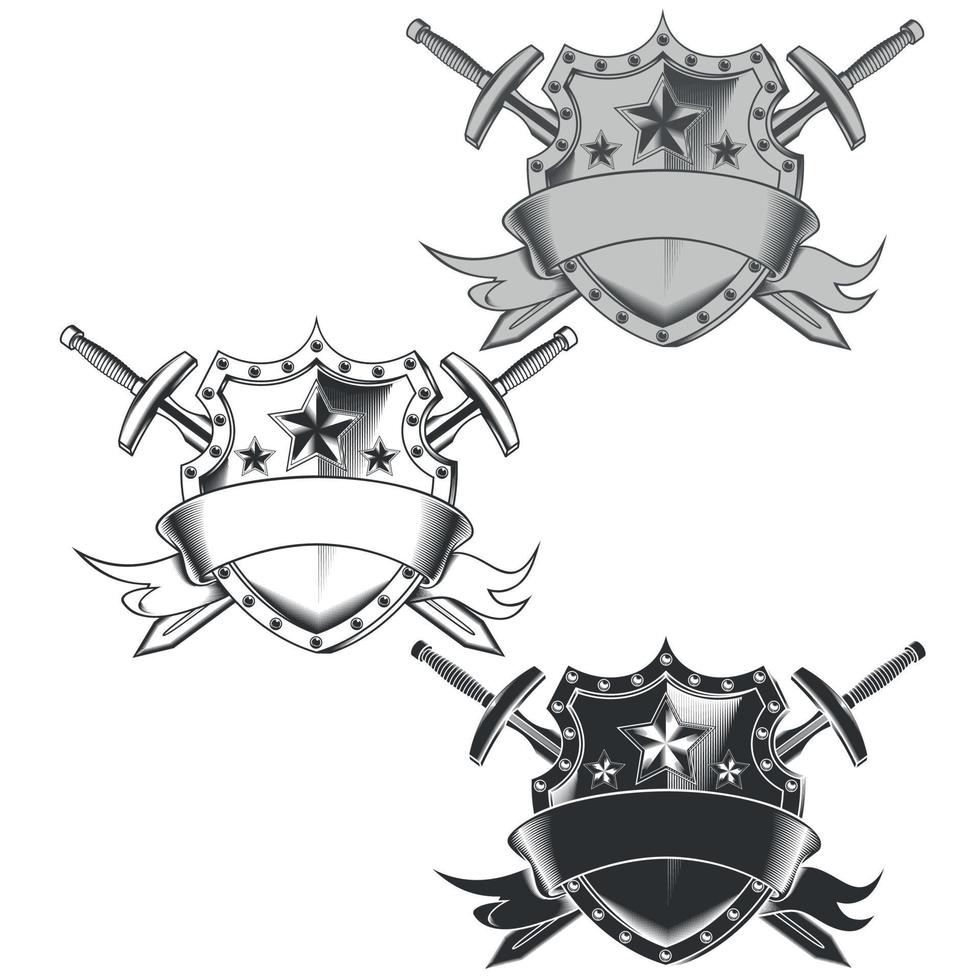 Diseño de vector de escudo de armas de cinta en escala de grises