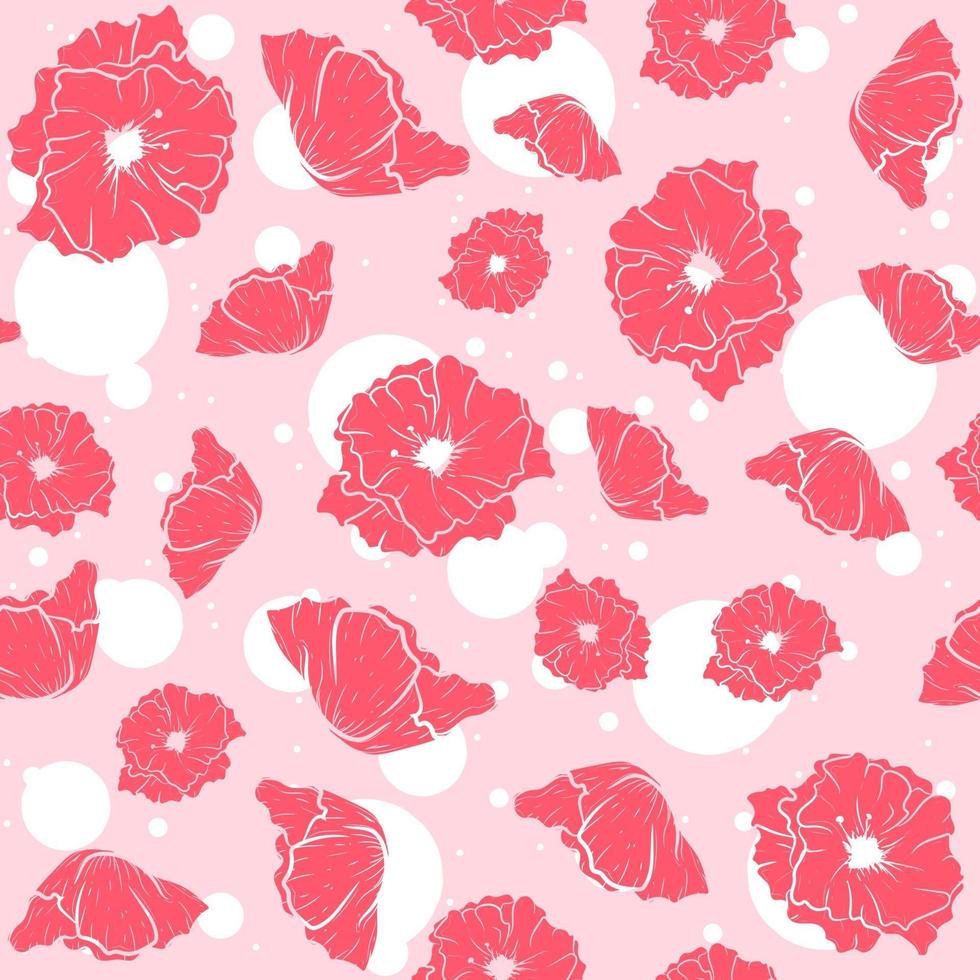 patrón transparente rosa con amapolas de opio. fondo floral repetitivo con flores de verano. arte vectorial con pétalos y hierbas. vector