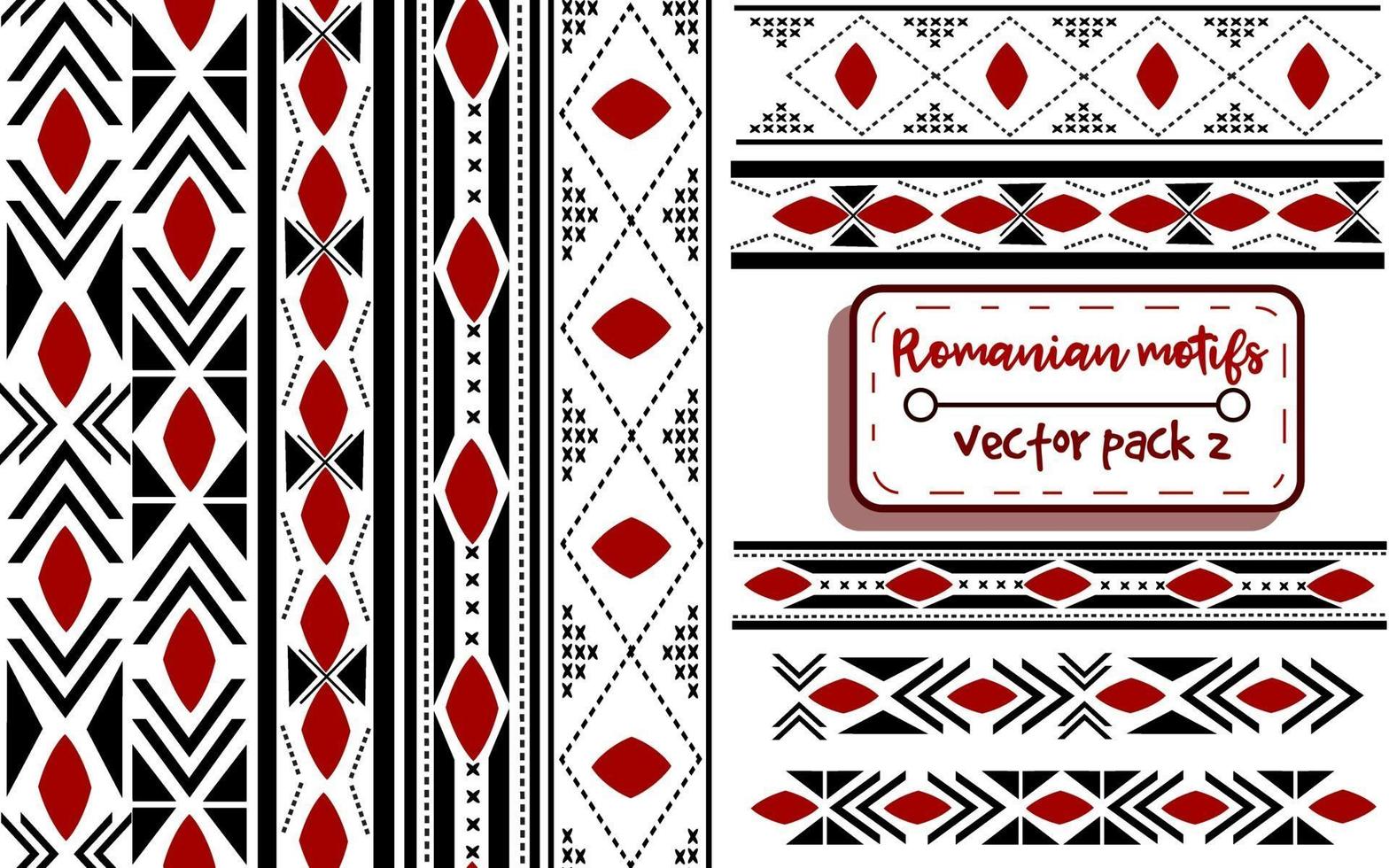 Romanian traditional embroidery with moldavian motifs. Seamless patterns and borders with national knitted balkanic elements. Cross-stitch ukrainian and eastern european ribbons. vector