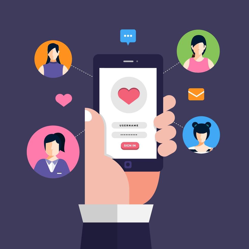 Online Dating App on Mobile Phone vector