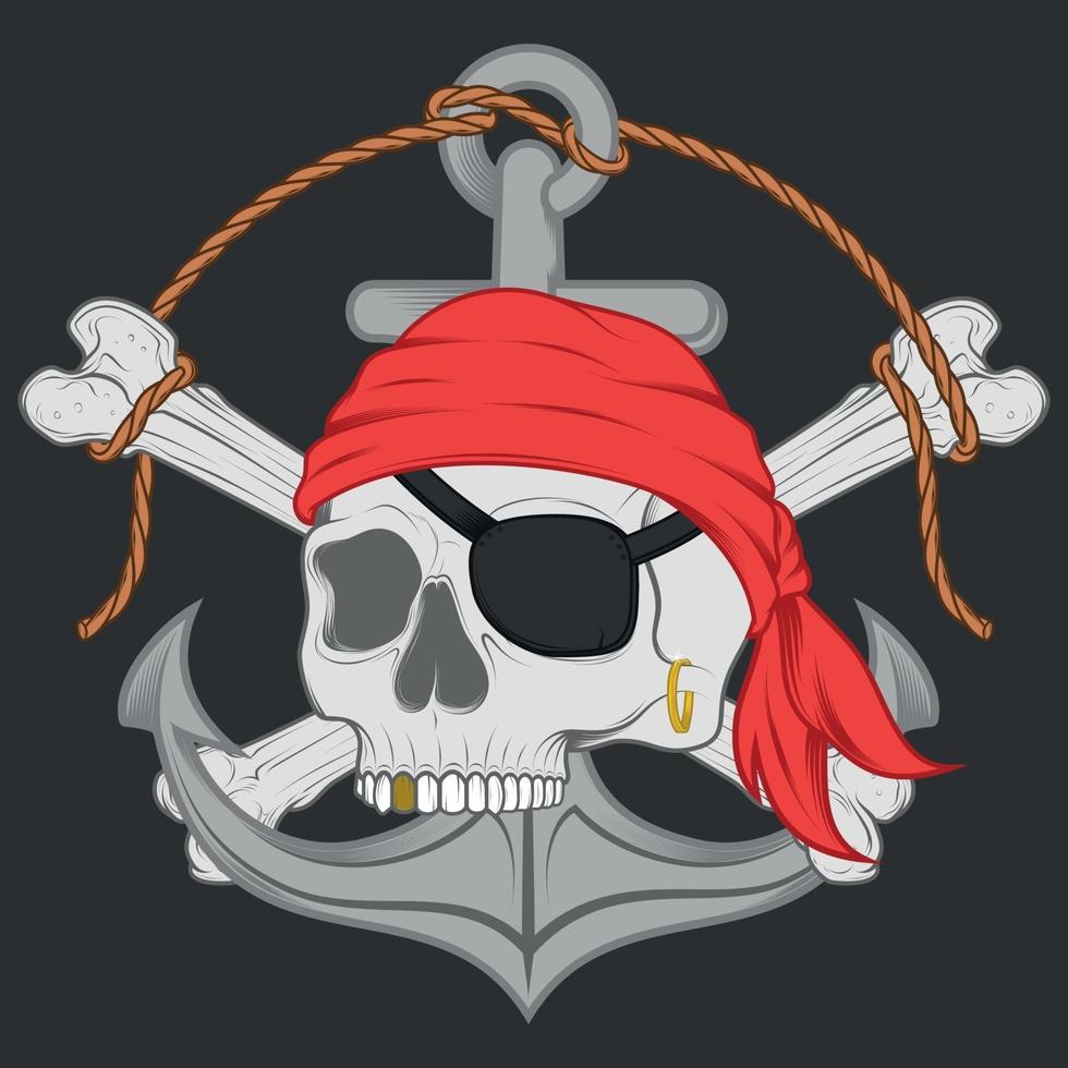 diseño vectorial de ancla de calaveras piratas vector