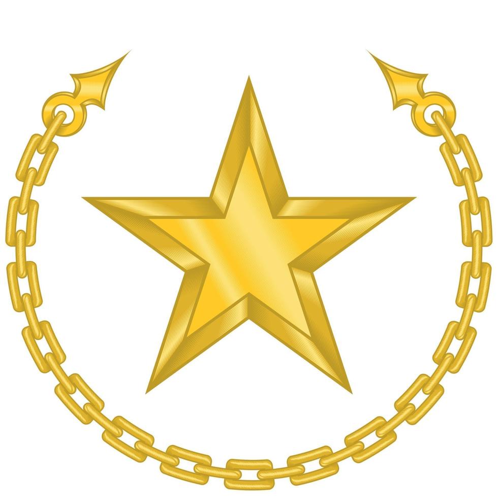 diseño vectorial de una estrella rodeada de cadena en color dorado. vector