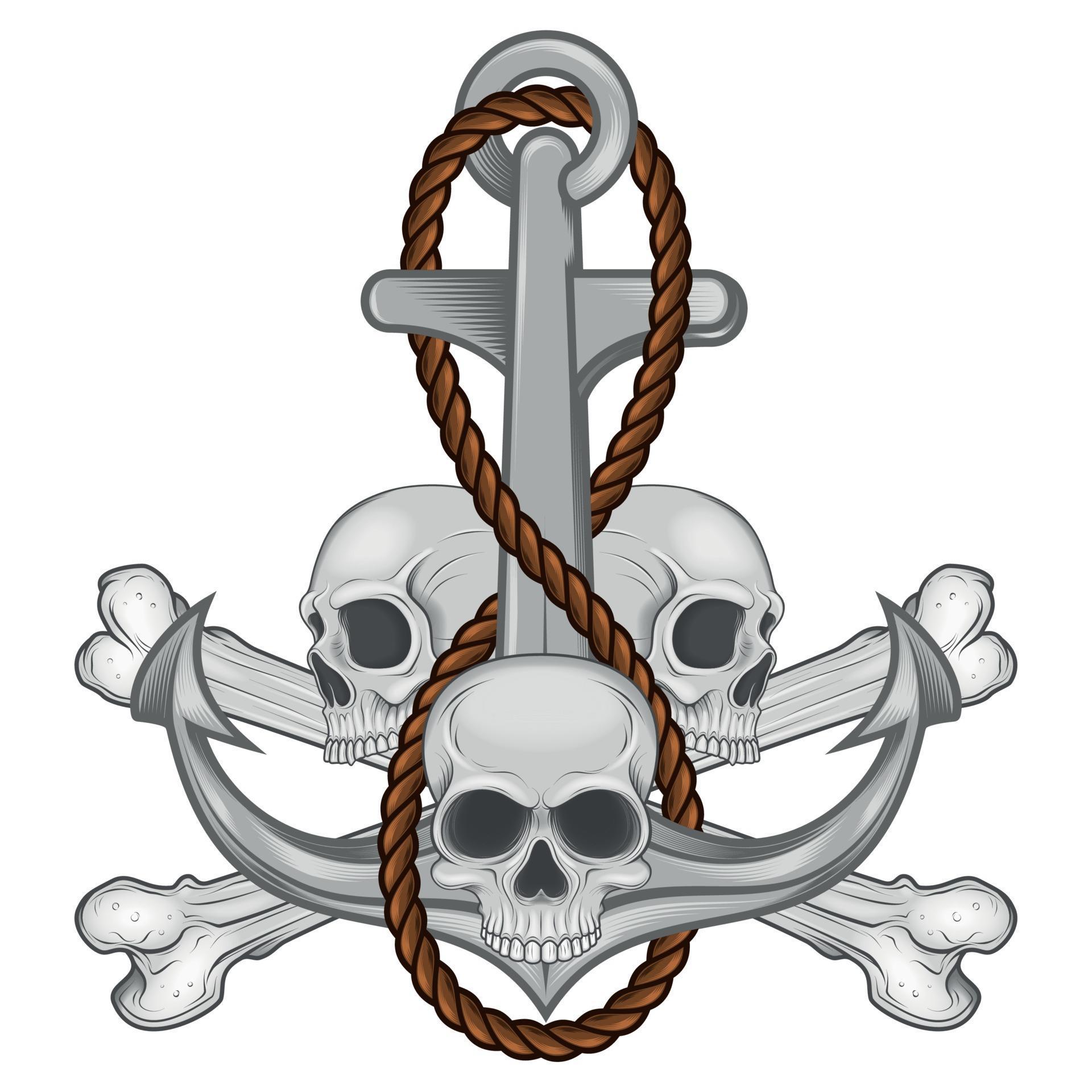 Design of skulls and anchor with rope 2178122 Vector Art at Vecteezy