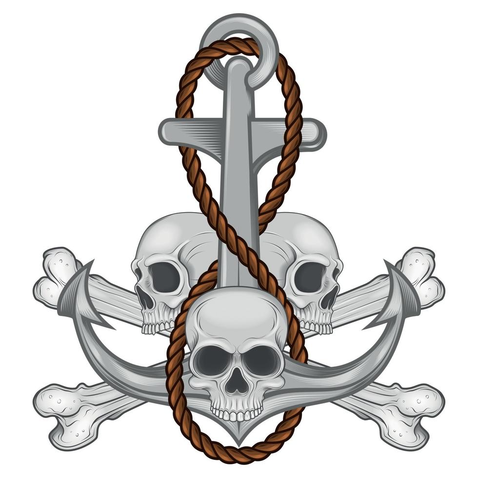 Design of skulls and anchor with rope vector