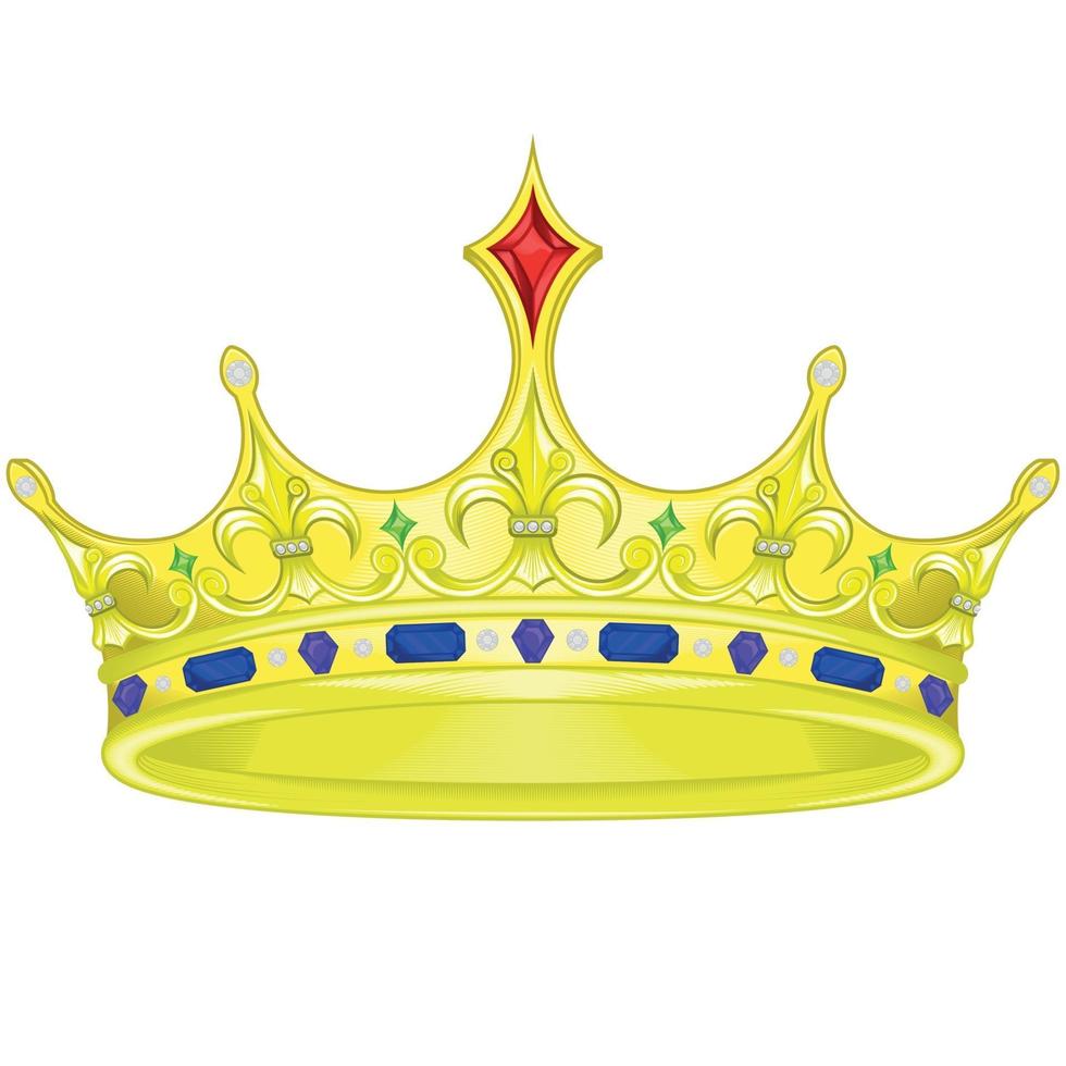 Vector design of golden royal crown with diamonds and gems