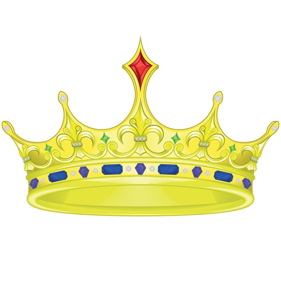 Vector design of golden royal crown with diamonds and gems