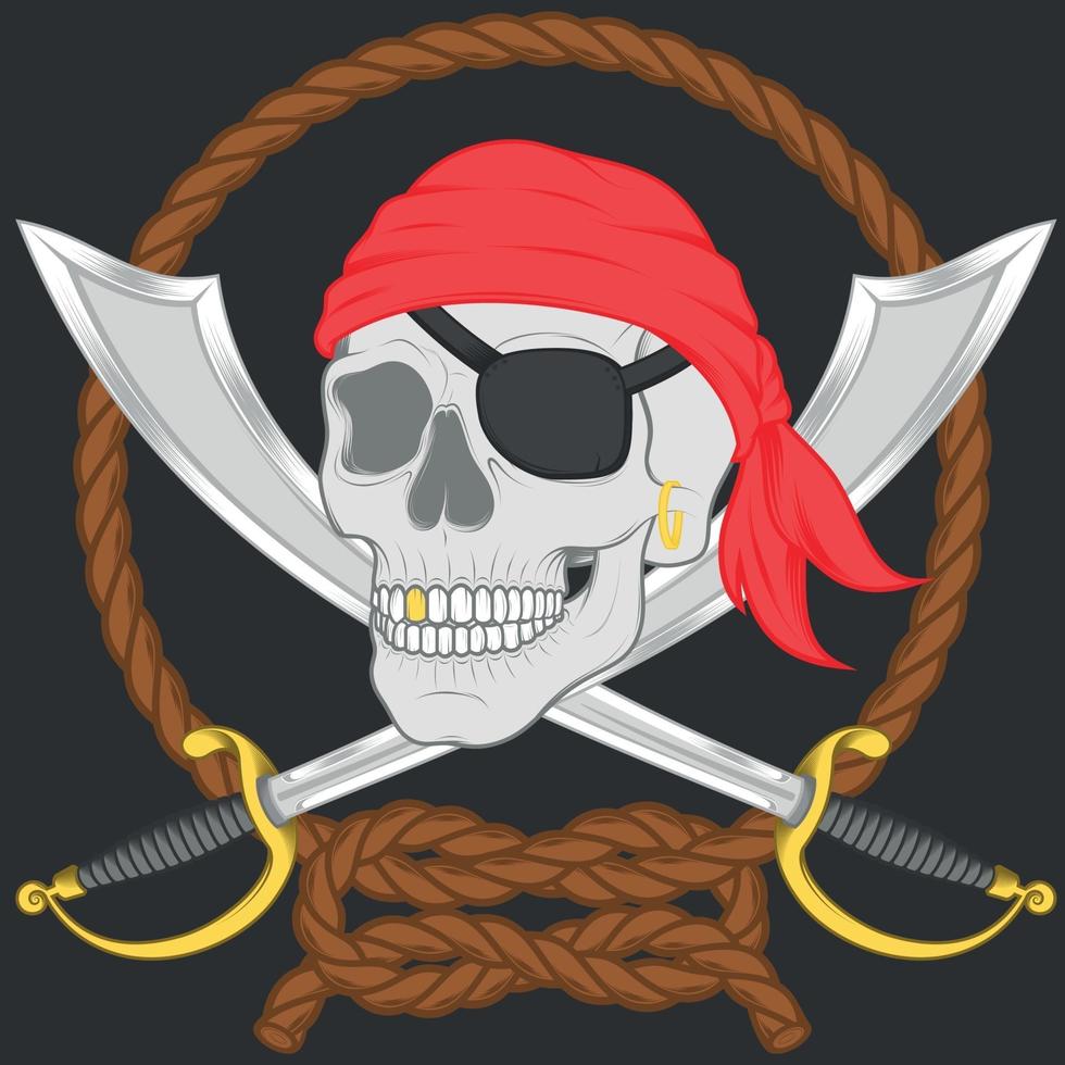 Diseño de calavera pirata con dos espadas. vector