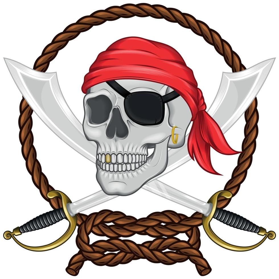 Pirate skull design with swords and rope vector