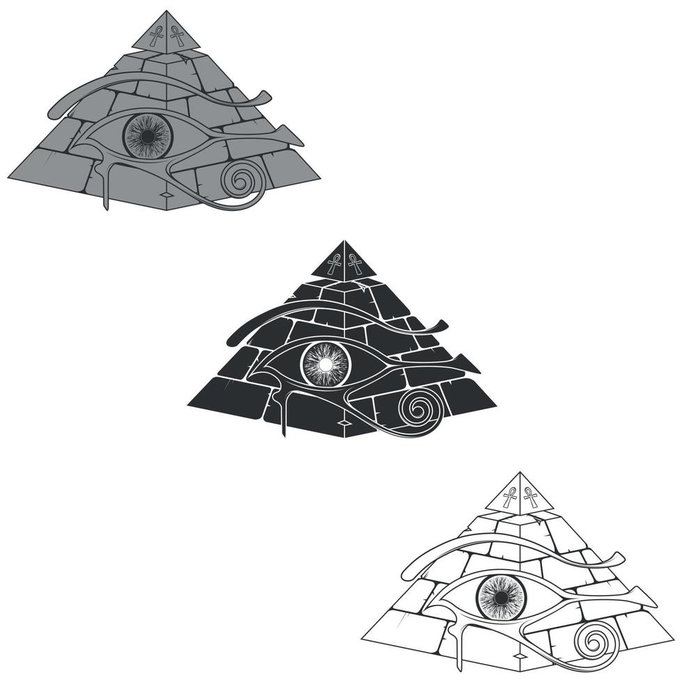 Egyptian pyramid silhouette with 3d horus eye vector