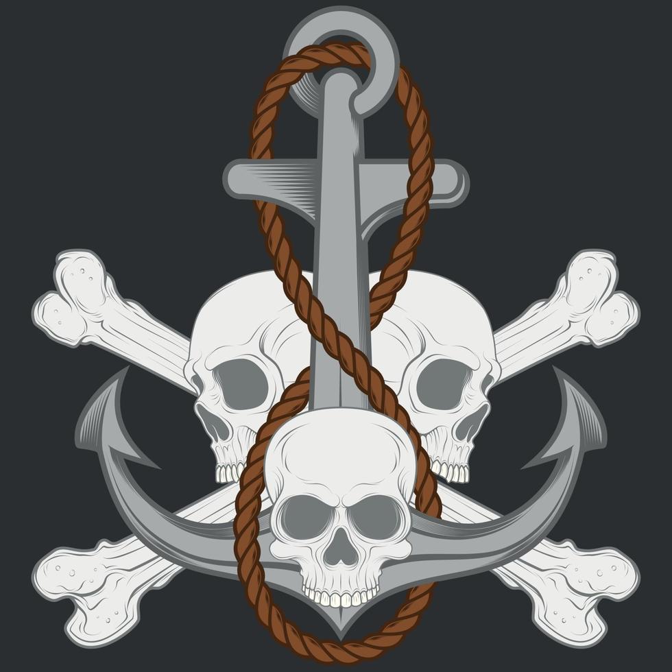 Skull and anchor design with rope and bones vector