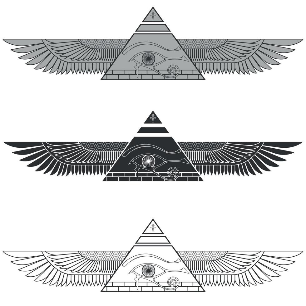 Winged pyramid silhouette with eye of horus vector