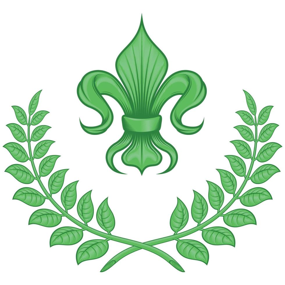 Vector design of liz flower with laurel wreath, symbol used in medieval heraldry.