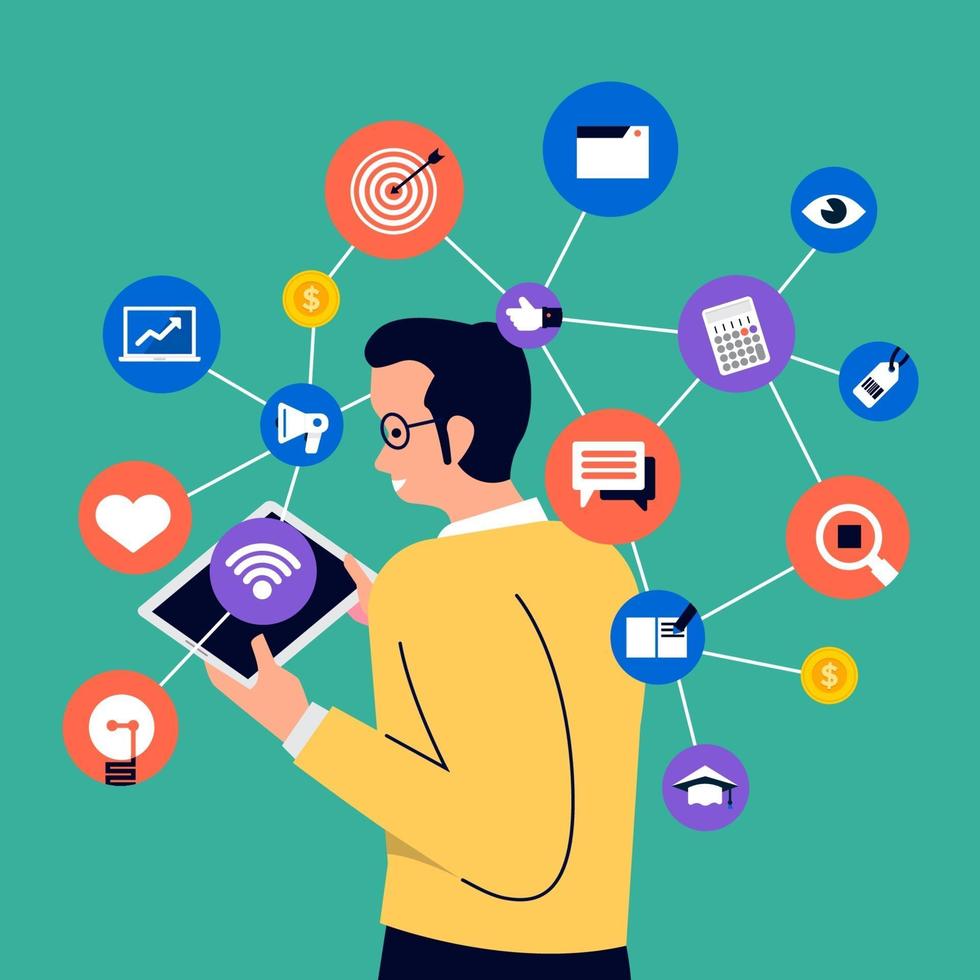People enjoying digital technology vector