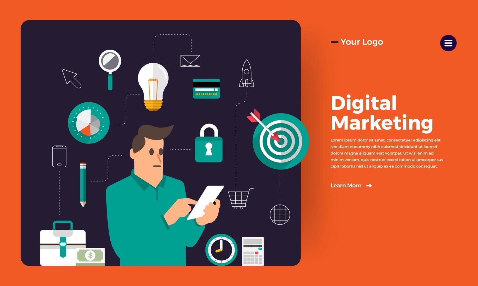 Digital marketing website landing page mockup vector