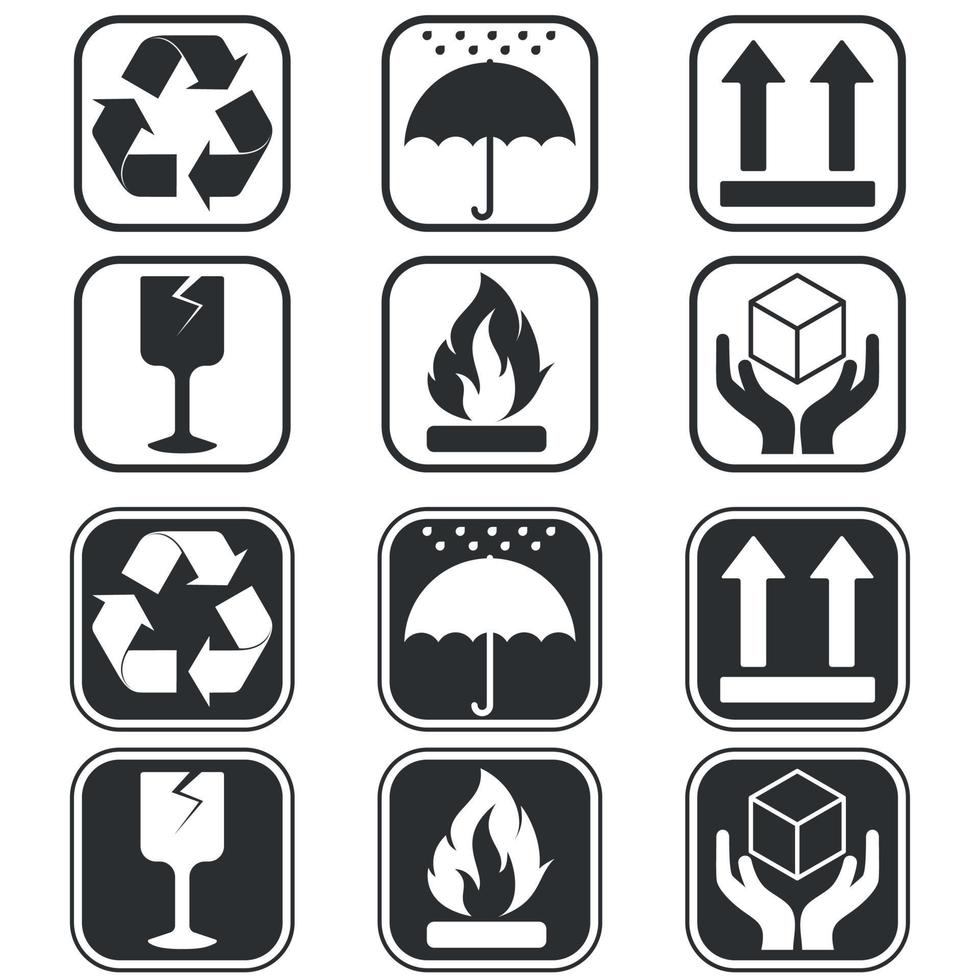 Vector design of Cardboard Box Packaging Symbols, two different styles
