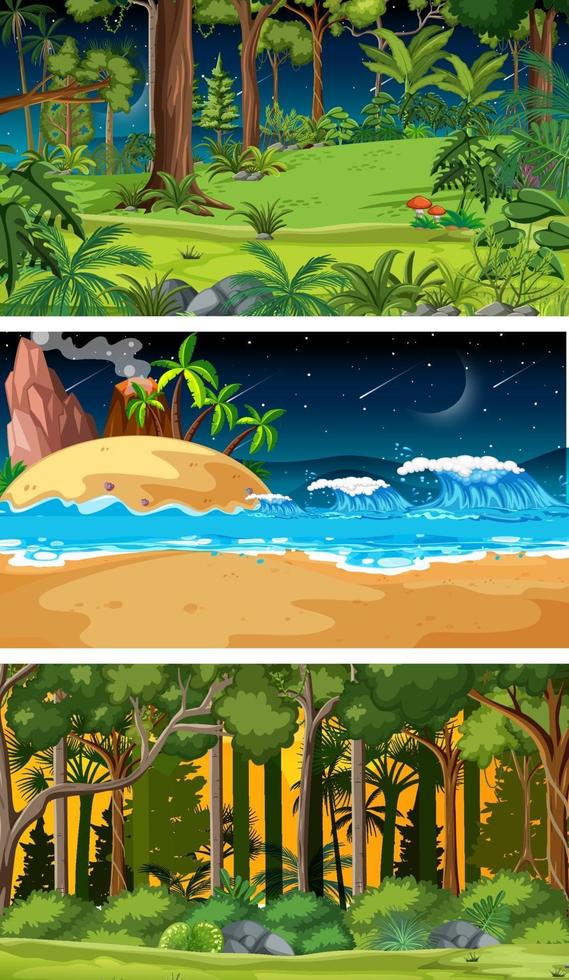 tres escenas horizontales de naturaleza diferente. vector