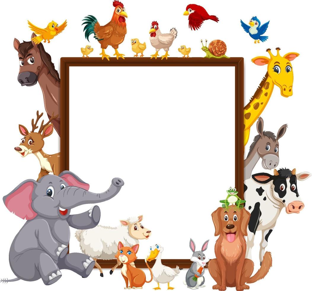 Empty banner with many different wild animals vector