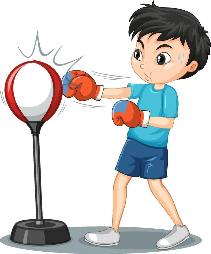 Cartoon character of a boy punching reflex bag vector